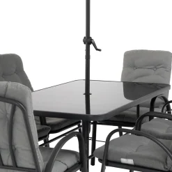 Set Tavolo da Giardino 6 Sedie con Ombrellone Grigio