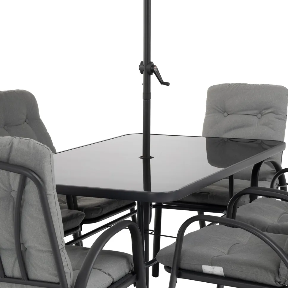 Set Tavolo da Giardino 6 Sedie con Ombrellone Grigio