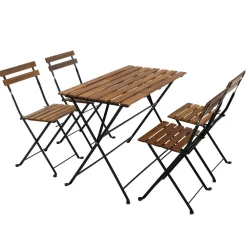 Set Tavolo da Giardino 4 Sedie Richiudibili in Legno di Acacia e Metallo