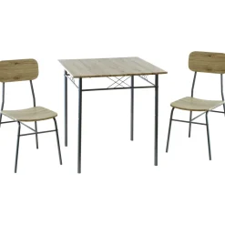 Set Tavolo da pranzo 70x70 cm e 2 sedie in metallo e MDF Rovere Cadiz