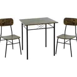 Set Tavolo da pranzo 70x70 cm e 2 sedie in metallo e MDF Rovere Massello