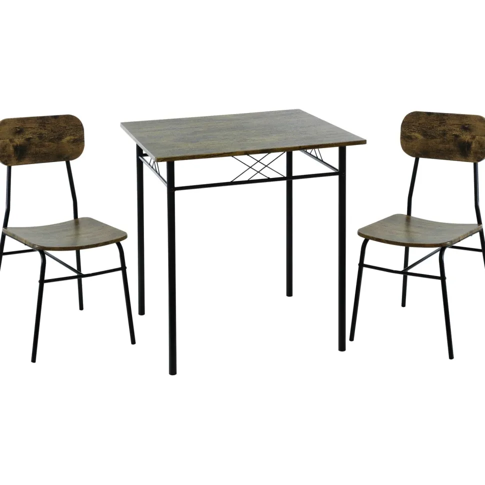 Set Tavolo da pranzo 70x70 cm e 2 sedie in metallo e MDF Rovere Massello