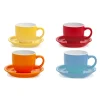 Set 4 Tazze con Piattini in Stoneware Colorate 27 cl