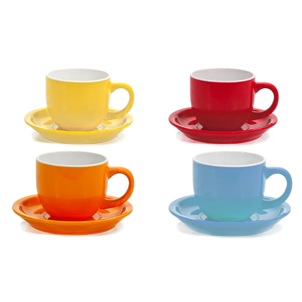 Set 4 Tazze con Piattini in Stoneware Colorate 27 cl