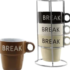 Set 4 Tazze da Tè in Stoneware con Stand 23 cl