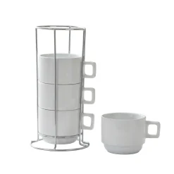 Set Tazze in Stoneware 4+1 con Stand in Metallo 32 cl