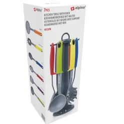 Set Utensili da Cucina in Nylon con Stand Grigio 7 Pezzi