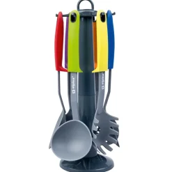 Set Utensili da Cucina in Nylon con Stand Grigio 7 Pezzi