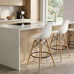Sgabello Nordica in Polipropilene Bianco con gambe in legno