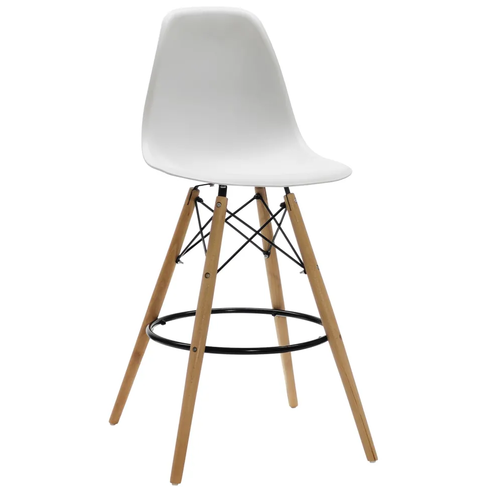Sgabello Nordica in Polipropilene Bianco con gambe in legno