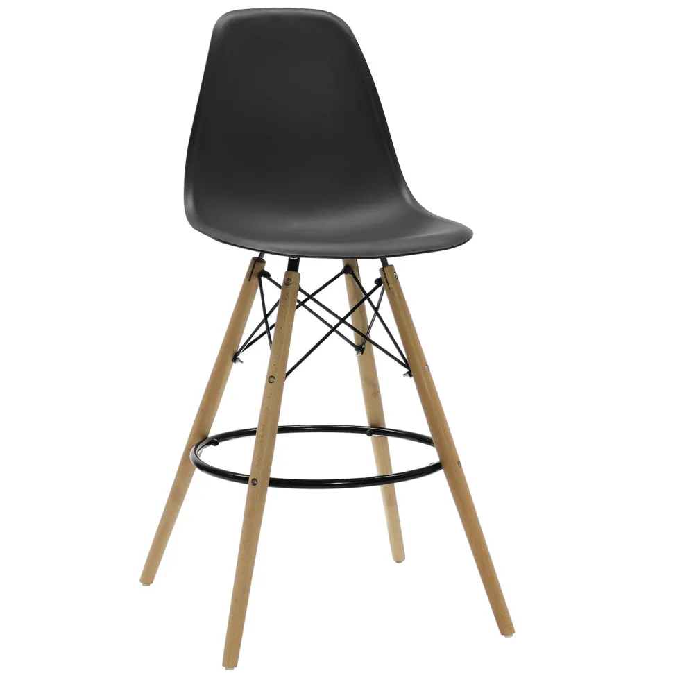 Sgabello Nordica in Polipropilene Nera con gambe in legno