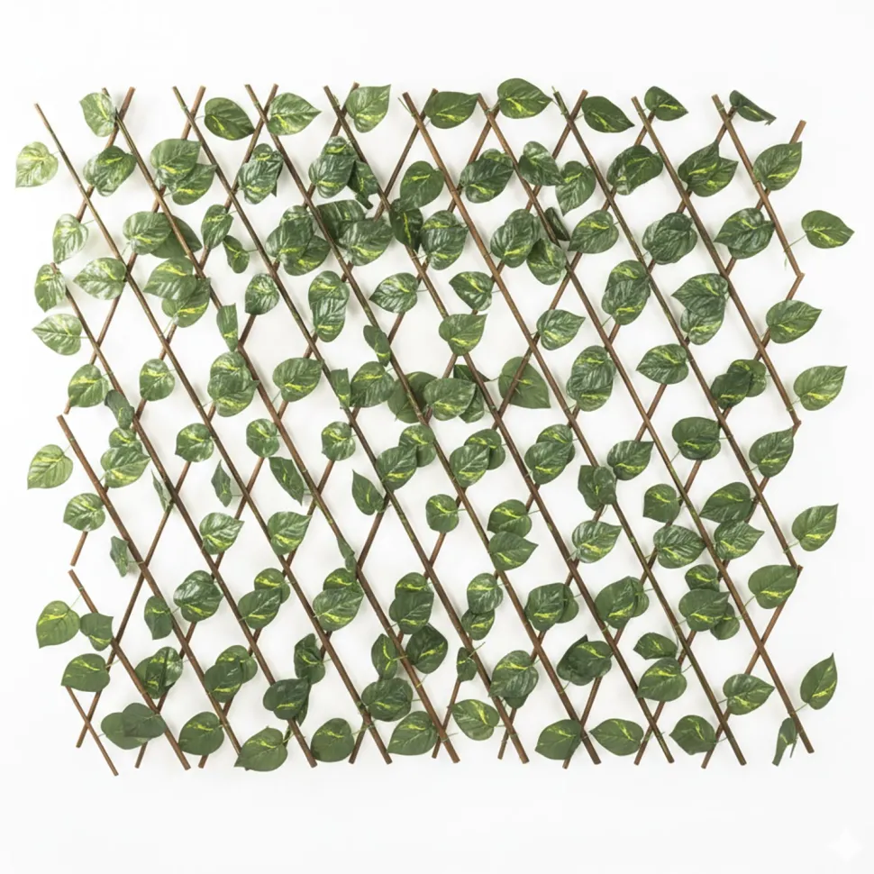 Siepe Artificiale Estensibile con foglie di Epipremnum Aureum Verde h100x190 cm