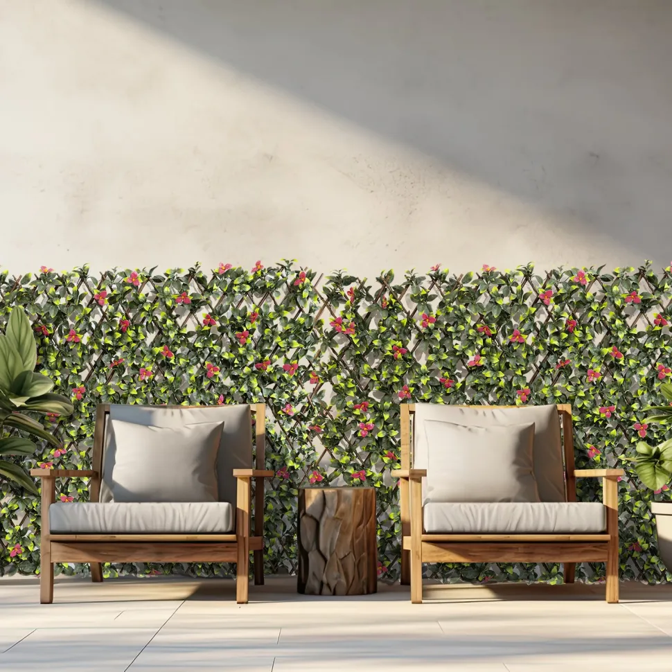 Siepe Artificiale Estensibile Foglie con Fiori h90x180 cm