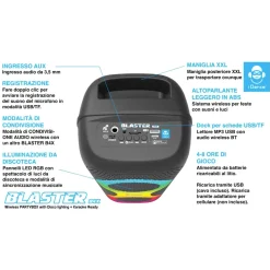 Speaker Bluetooth Altoparlante Blaster BX4 Luci RGB PartyBox