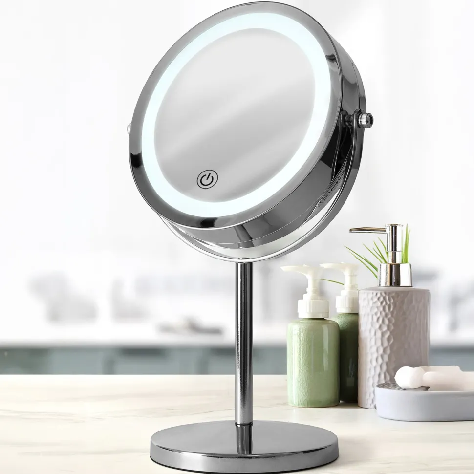 Specchio Luminoso LED Touch da Tavolo 3x in Metallo e Vetro