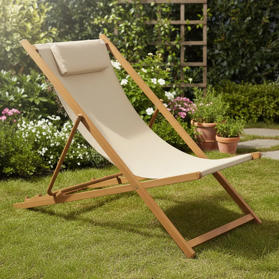 Spiaggina con Cuscino in Alluminio Effetto Legno con Tessuto Tortora h85x107x61,5 cm