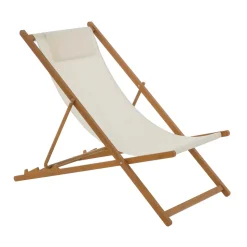 Spiaggina con Cuscino in Alluminio Effetto Legno con Tessuto Bianco h85x107x61,5 cm