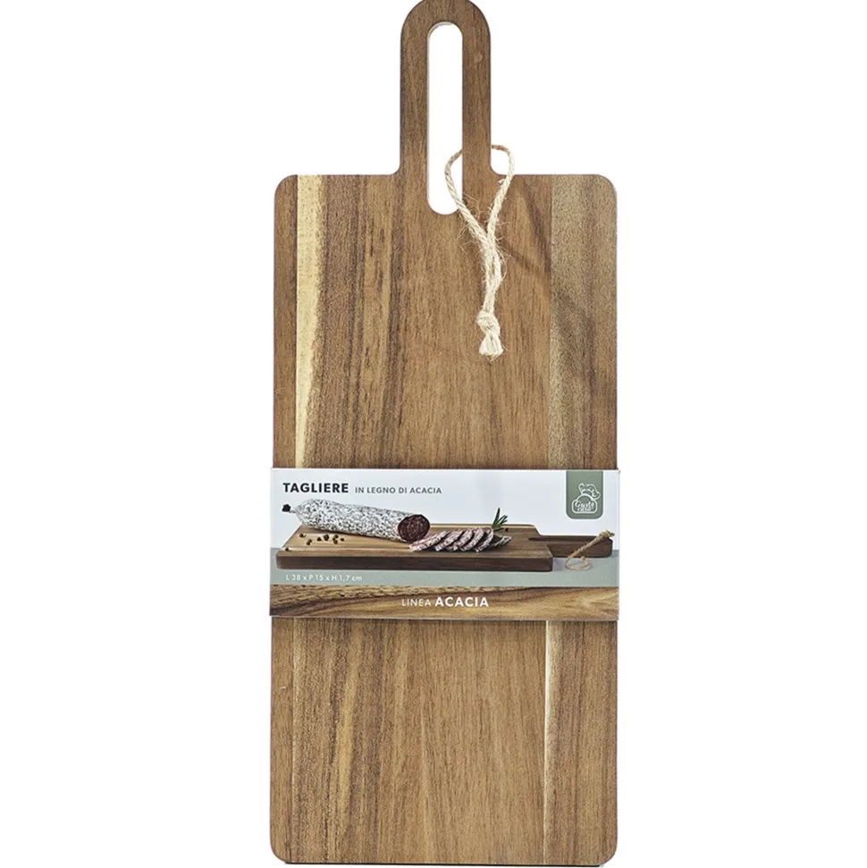 Tagliere Rettangolare in Legno di Acacia con Manico Linea Acacia 38x15 cm