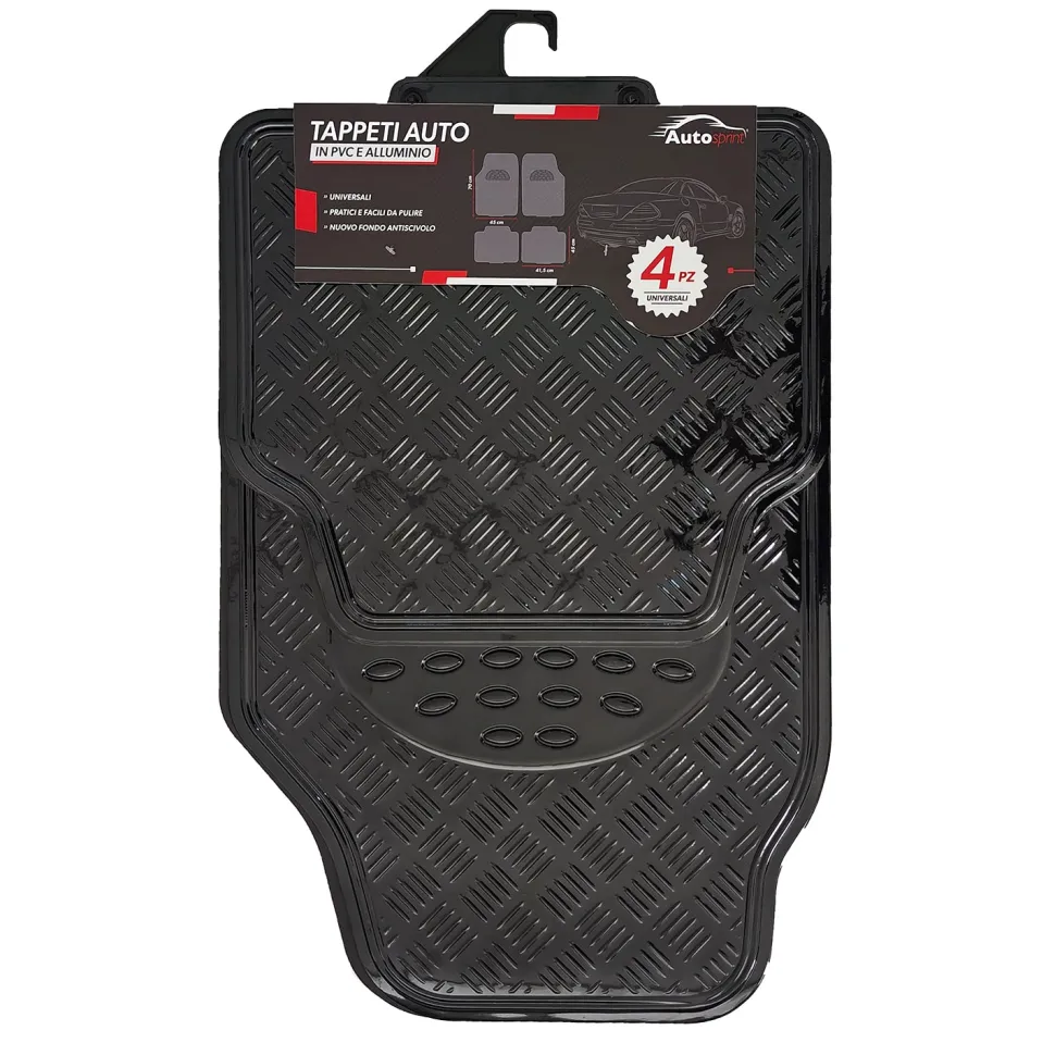Tappetini Auto Universali in Pvc e alluminio Nero set 4 pezzi
