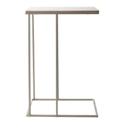Tavolino a forma di C in metallo e MDF effetto Marmo Sabbia