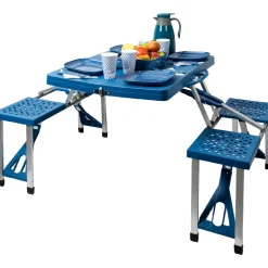 Tavolo da Pic-nic con panche integrate 4 posti Blu richiudibile a valigetta
