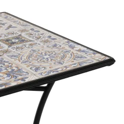Tavolo Quadrato in metallo nero con top maioliche Blu