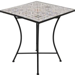 Tavolo Quadrato in metallo nero con top maioliche Blu