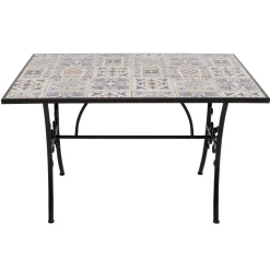 Tavolo Rettangolare in metallo nero con top maioliche Blu