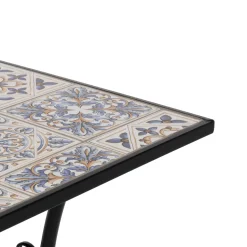 Tavolo Rettangolare in metallo nero con top maioliche Blu