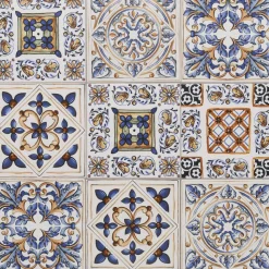 Tavolo Rettangolare in metallo nero con top maioliche Blu