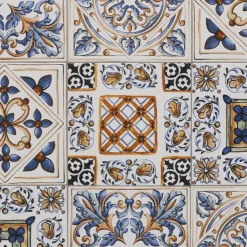 Tavolo Tondo in metallo nero con top maioliche Blu