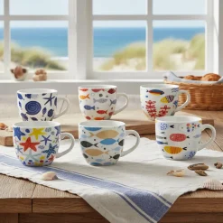 Tazzine da caffè in Porcellana Decori Marini Multicolor 9 cl