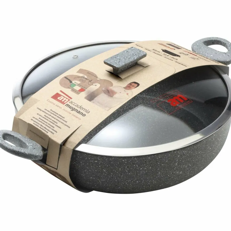 Tegame antiaderente 2 maniglie con coperchio in vetro Regina di pietra Induction diametro 32 cm