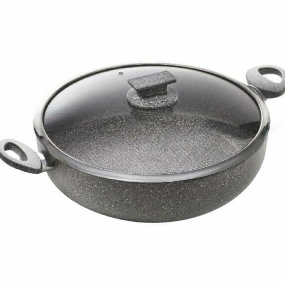 Tegame antiaderente 2 maniglie con coperchio in vetro Regina di pietra Induction diametro 32 cm