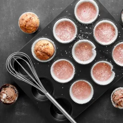 Teglia Antiaderente 12 Stampi in Acciaio Muffin e Cupcake