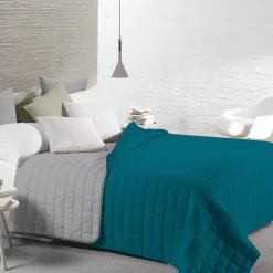 Trapunta Matrimoniale Bicolore Petrolio e Grigio 260x260 cm