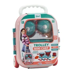 Trolley Mini Chef 2 in 1 Cucina Portatile 13 Pezzi