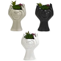 Vaso con Pianta Artificiale Mani Decorativa in Cemento h20 cm