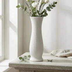Vaso Decorativo in Argilla Bianco h45 cm diametro 14 cm