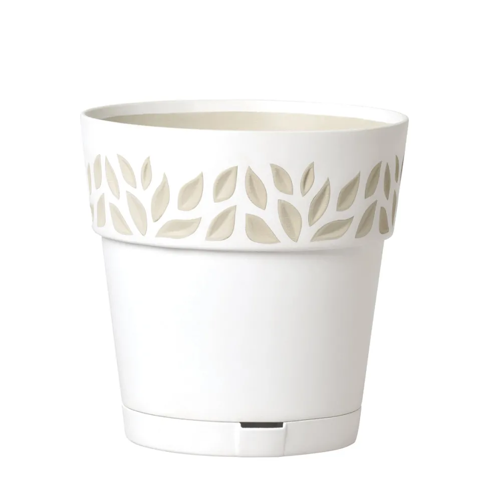 Vaso Decorato Cloe in plastica bianco con riserva d'acqua
