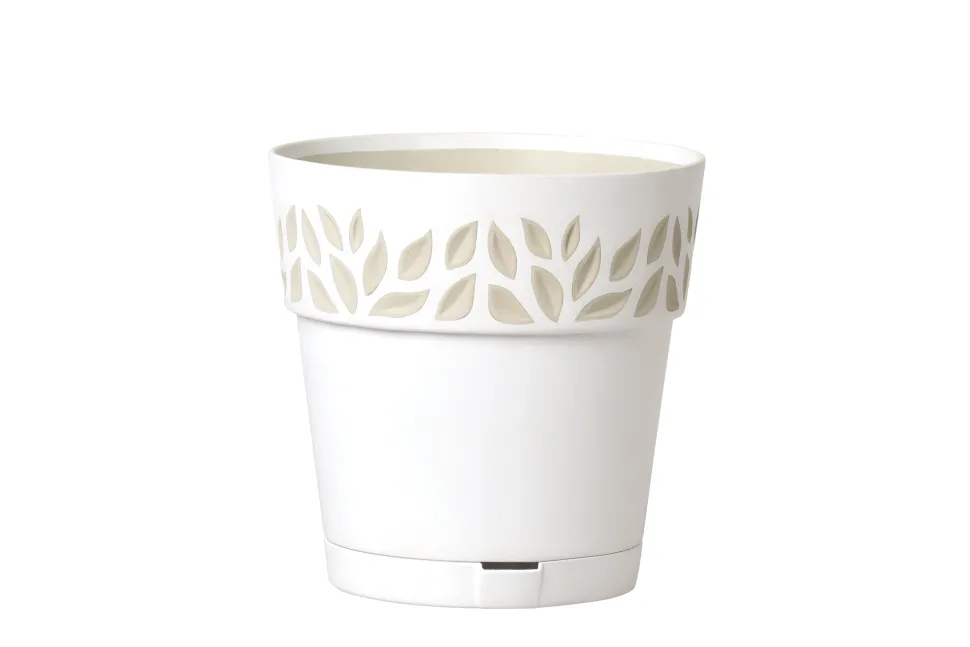 Vaso Decorato Cloe in plastica bianco con riserva d'acqua