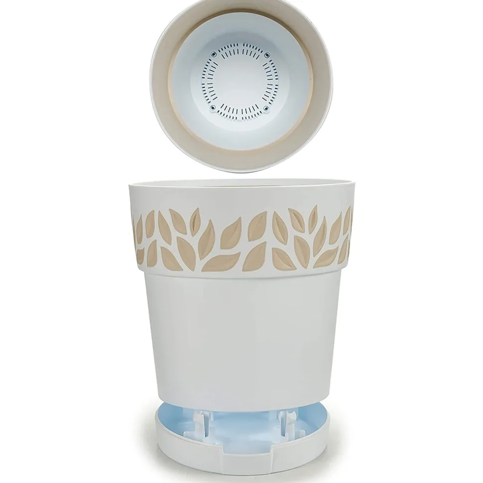 Vaso decorato Cloe in plastica bianco con riserva d'acqua