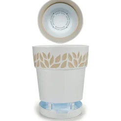 Vaso decorato Cloe in plastica bianco con riserva d'acqua