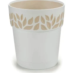 Vaso decorato Cloe in plastica bianco con riserva d'acqua