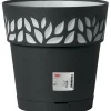 Vaso decorato Cloe in plastica grafite con riserva d'acqua