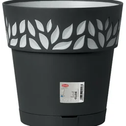 Vaso decorato Cloe in plastica grafite con riserva d'acqua