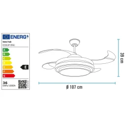 Ventilatore da Soffitto con Plafoniera LED e Pale Retrattili Aura Fan