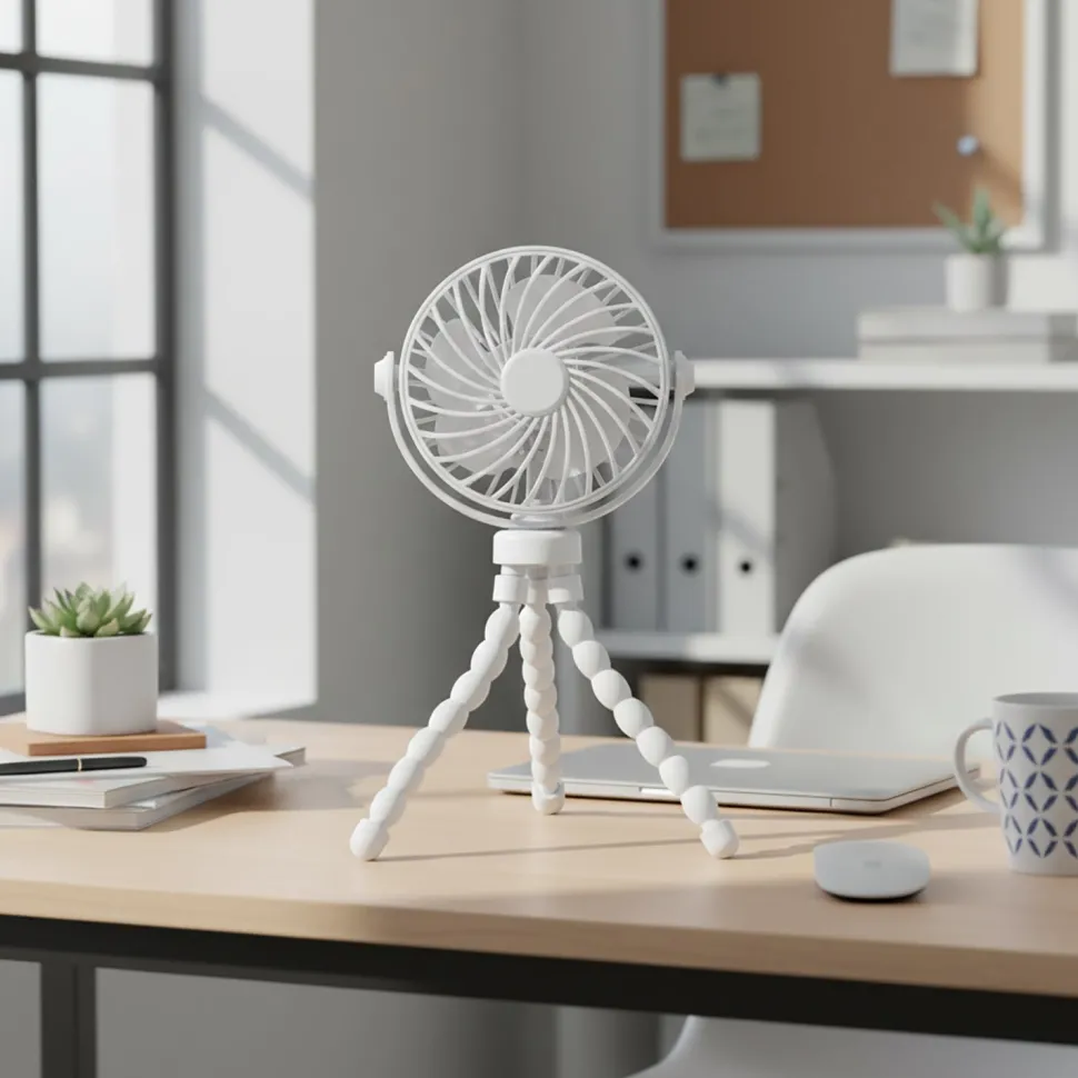 Ventilatore Ricaricabile USB da Tavolo e Portatile con Treppiede Flessibile e LED h22,5 cm