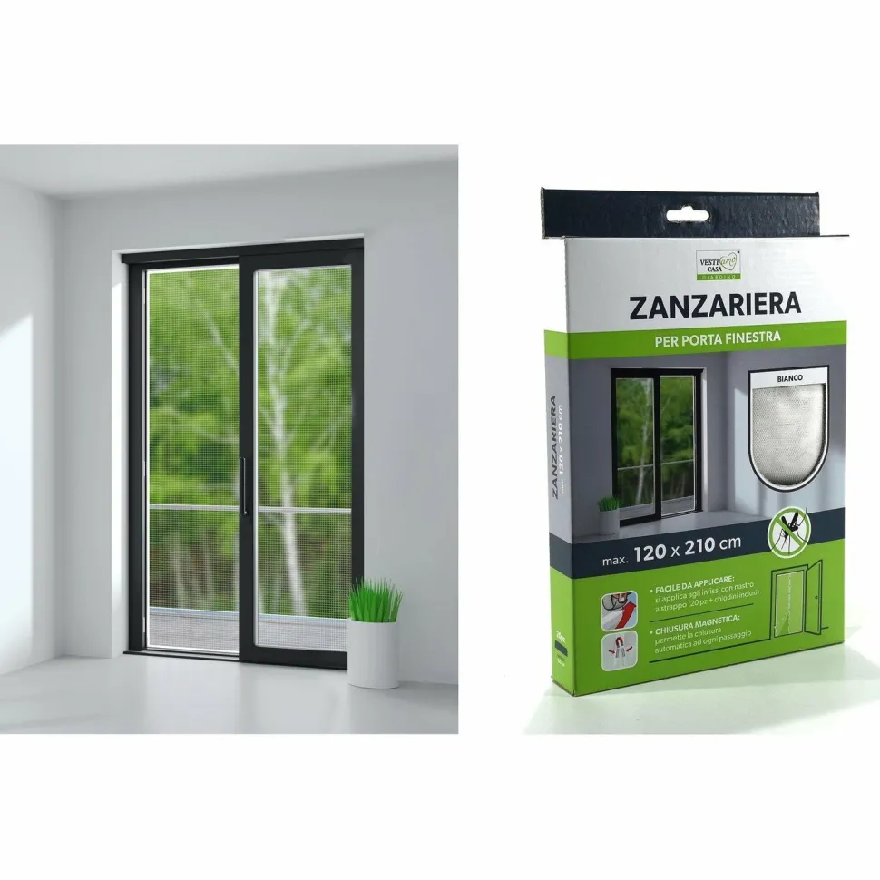 Zanzariera Velcro per Porta Finestra Modulabile Bianca h210x120 cm