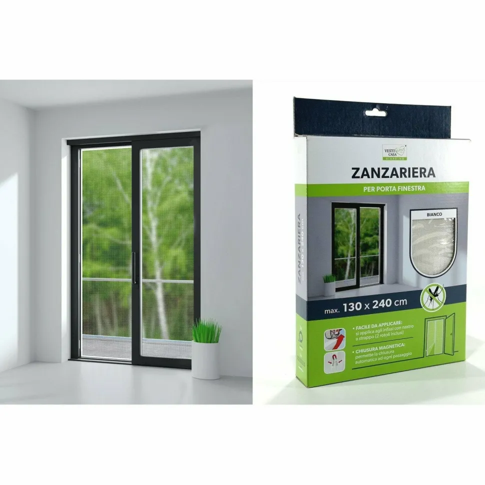 Zanzariera Velcro per Porta Finestra Modulabile Bianca h240x130 cm